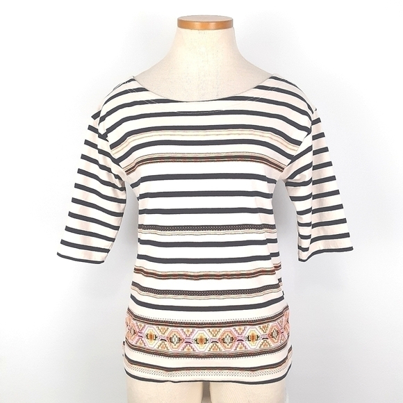 J. Crew Stripe Top With Embroidery Detailing Size Small - Picture 2 of 9